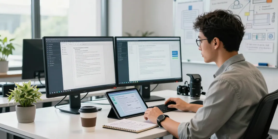 Focused analyst working on document fraud detection tools in a modern office, ensuring security and accuracy.